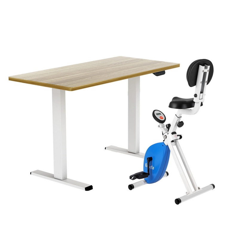 Artiss Under Desk Folding X-Bike with 140cm Automatic Standing Desk Magnetic Resistance Oak