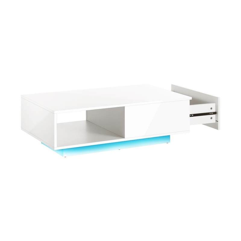 Coffee Table LED High Gloss Storage Drawer White