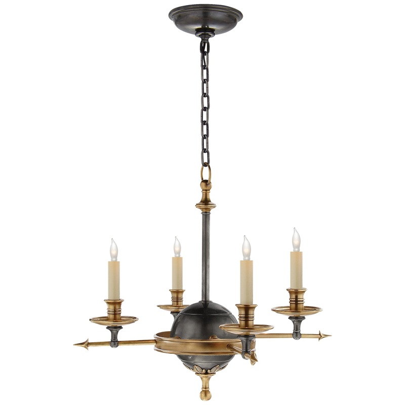 Four Light Chandelier from the Leaf And Arrow Collection in Bronze With Antique Brass Finish by Visual Comfort Signature