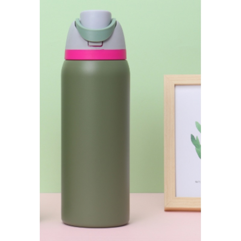 Green 32oz 304 Stainless Steel Insulated Water Bottle – Dual-Drink Pop-Up Lid