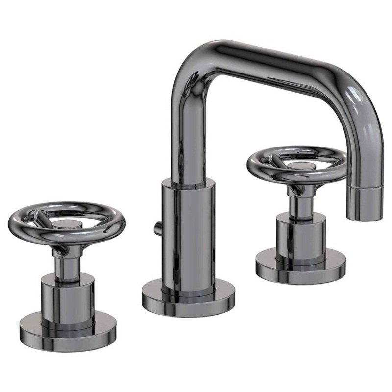 Lavatory Faucet Tyler Widespread 8 to 20 Inch Spread 2 Wheel Midnight Chrome 1.2 Gallons per Minute Brass Spout Height 3-9/16 Inch