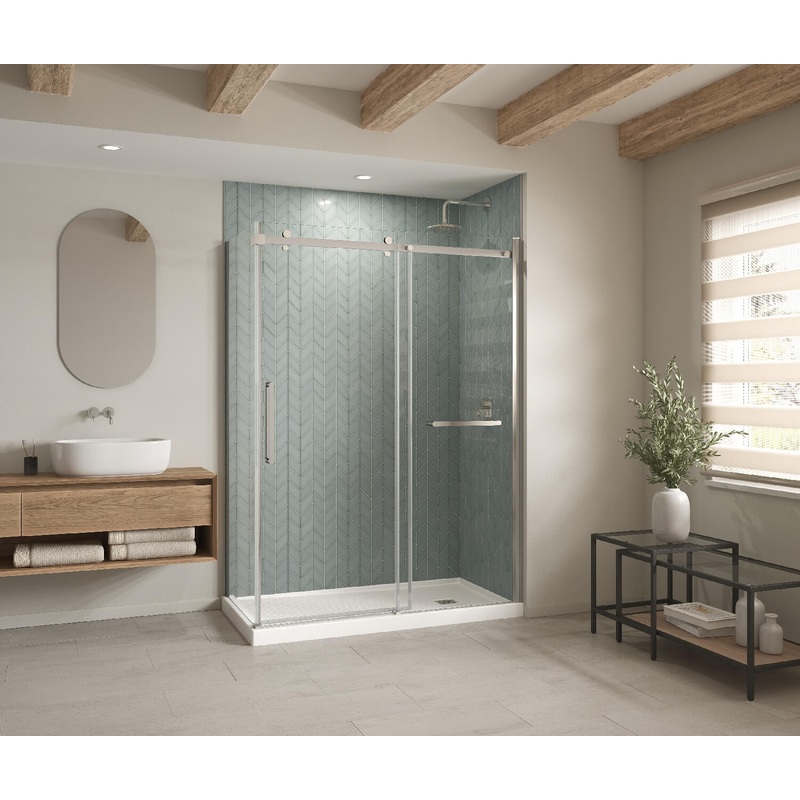 MAAX 420035-543-001-100 B3Square 6034 Acrylic Corner Right Shower Base in White with Anti-slip Bottom with Right-Hand Drain