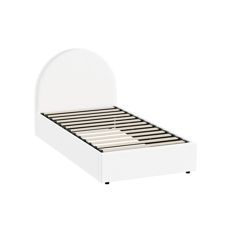 Oikiture Bed Frame Single Size With Gas Lift Base PU Leather White