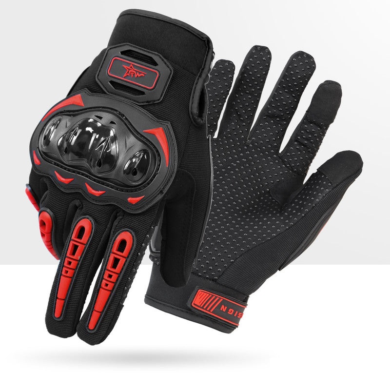 Size L Red and Black Protective Motorcycle Riding Gloves – Hard Knuckle Armour & Touchscreen Fingertips