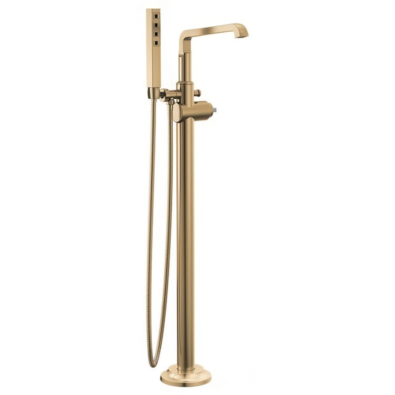 Tub Filler Trim Tetra Floor Mount Less Handle Lumicoat Champagne Bronze WaterSense ADA 10 Gallons per Minute