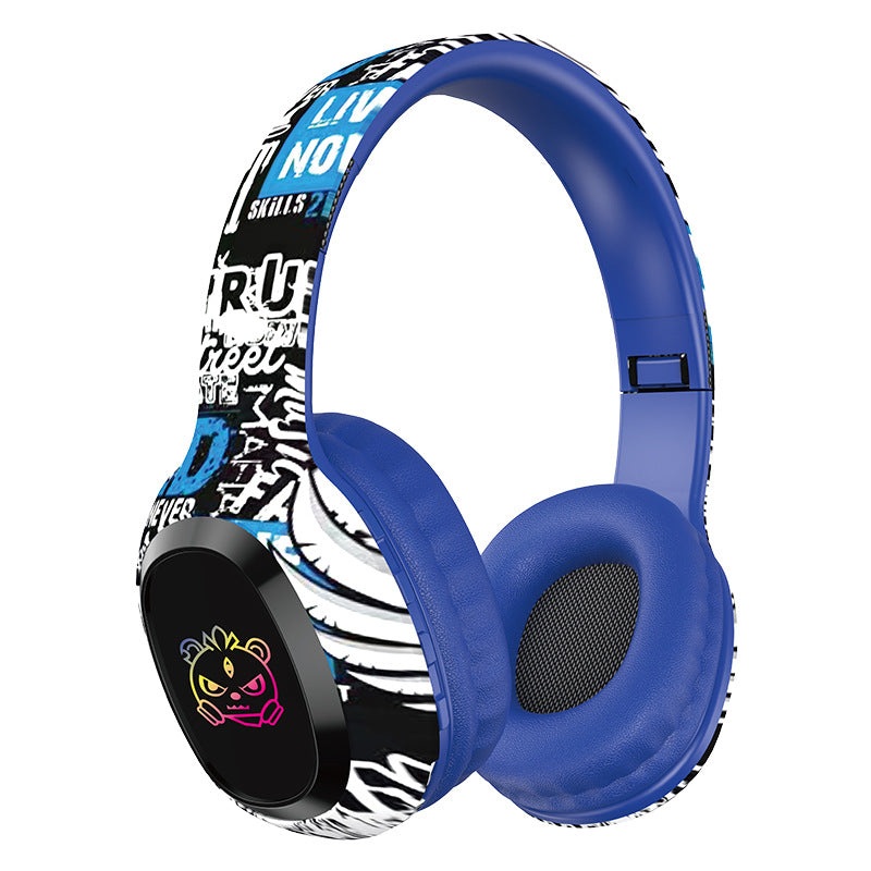 Wireless Over-Ear Headphones with Graffiti Design – Bluetooth 5.3, HIFI Sound, RGB Light, 8H Playtime(blue)