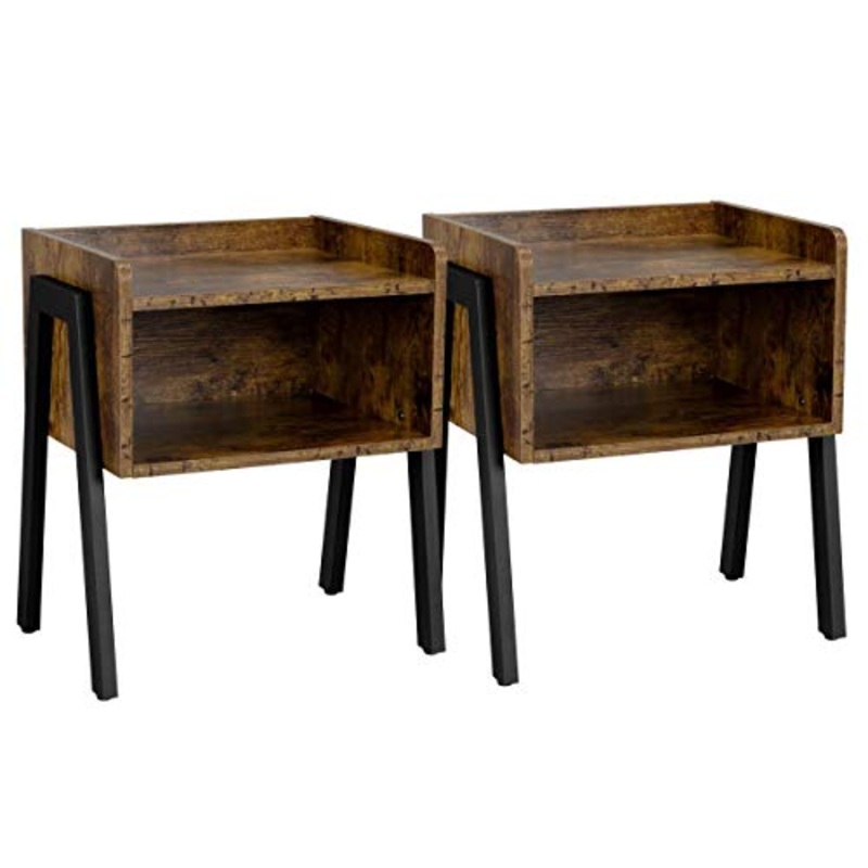 Yaheetech Set di 2 Comodini Camera da Letto Comodino da Notte Tavolino Impilabile Industriale Tavolino da Divano Vintage con Scomparto da SalottoTavolini Marrone Rustico 46 x 33 x 53 cm