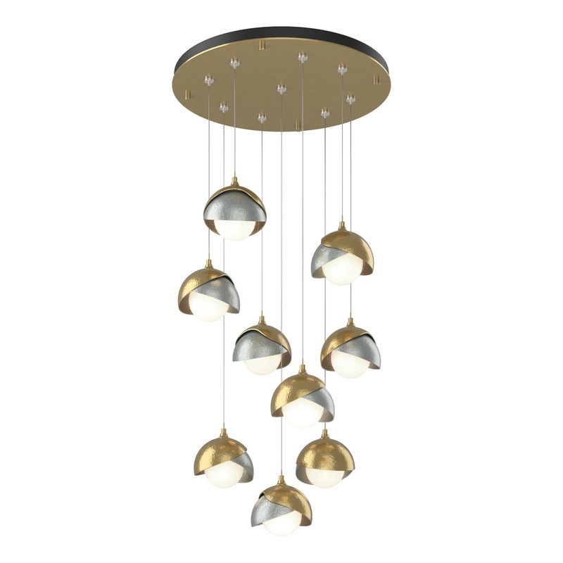 Brooklyn 9-Light Double Shade Pendant Modern Brass Vintage Platinum