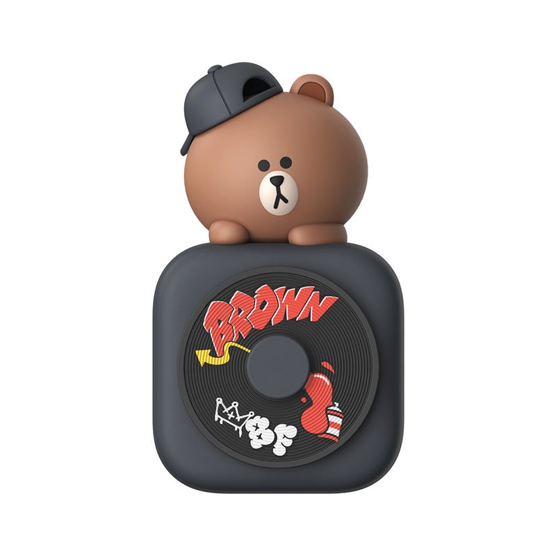 Car Air Freshener – CD Player Design with Spinning Record & Cute Character Topper(Brown bear)