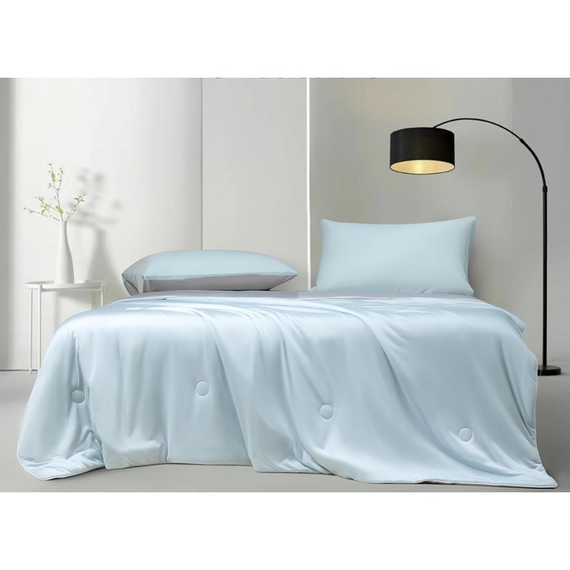 Ice Cooling Reversible Summer Comforter Blanket (Blue and Grey, Single/Double)