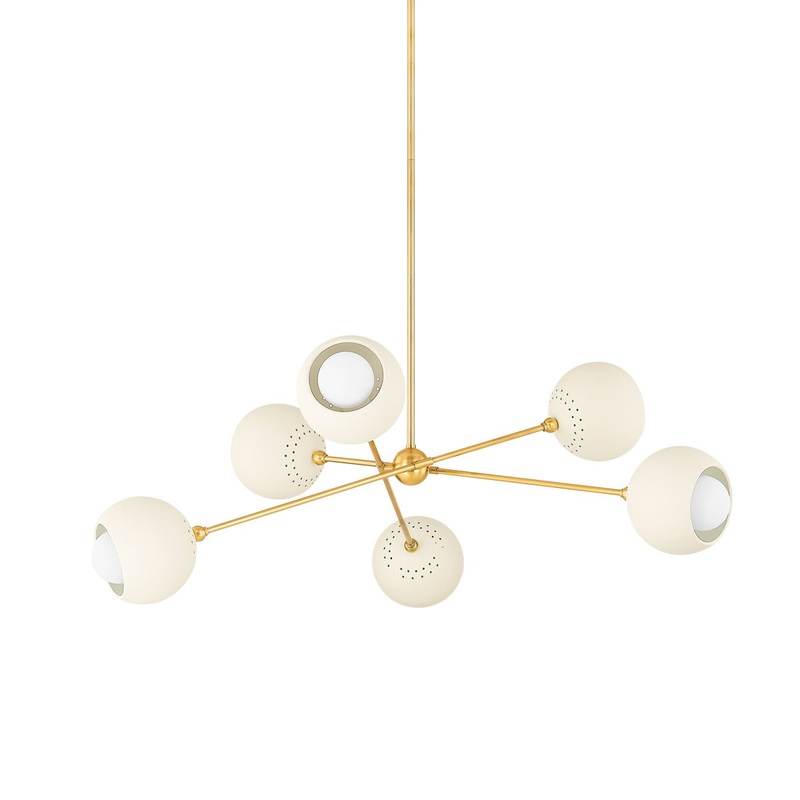 Six Light Chandelier from the Saylor Collection in Aged Brass/Soft Cream Finish by Mitzi