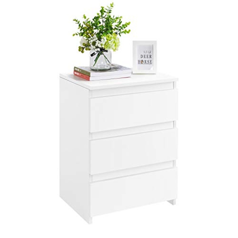 Yaheetech Comodino Camera da Letto Bianco Comodino con 3 Cassetti Bianco Mobiletto Moderno Tavolino Elegante Cassettiera in Legno MDF per Soggiorno Mobile da Letto Portalampada