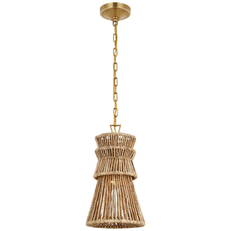 LED Pendant from the Antigua Collection in Antique-Burnished Brass and Natural Abaca Finish by Visual Comfort Signature