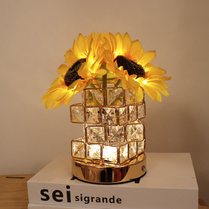 Sunflower LED Crystal Flower Table Lamp – USB Rechargeable Touch Control Night Light